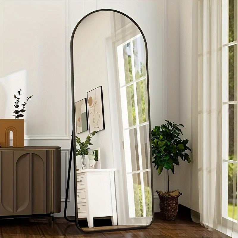 Full Length Mirror Floor Standing with LED Light – Arched & Rect Aluminum Frame Dressing Mirror for Bedroom Living Room, Black/Golden/White