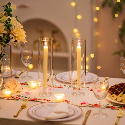 Hurricane Glass Candle Holders for Taper Candles, 11.8 Inch Tall Clear Cylinder Windproof Candlestick Stand for Wedding