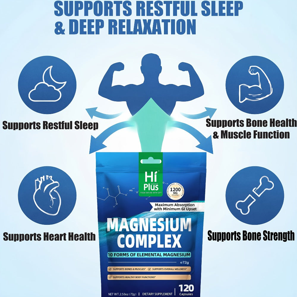 Magnesium Glycinate Complex 1200mg 10-in-1 Full Spectrum Vegan Capsules for Deep Sleep Calm Anxiety Heart Bone & Nerve Health