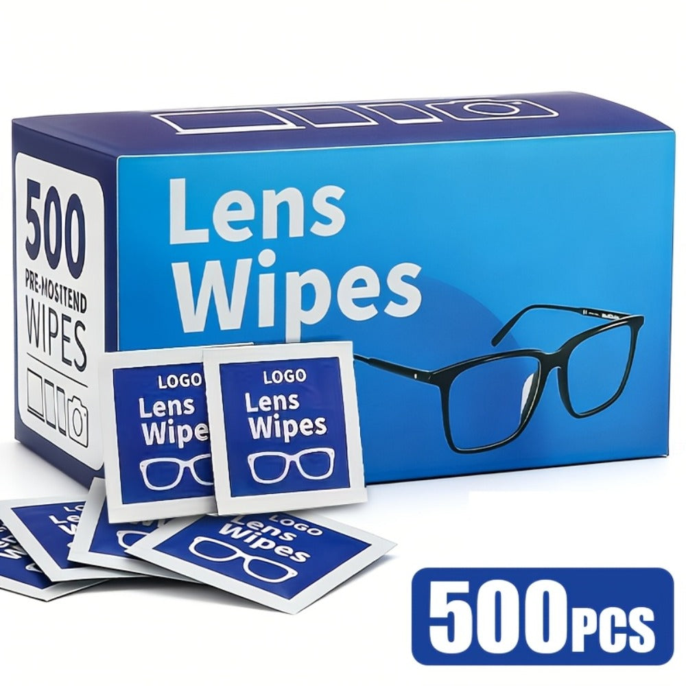 Lens Wipes Pre-Moistened 500 Count - Individually Wrapped Eyeglass Cleaning Wipes for Entryways, Bedrooms and Living Spaces
