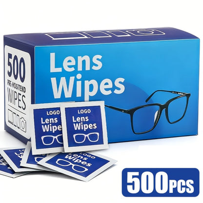 Lens Wipes Pre-Moistened 500 Count - Individually Wrapped Eyeglass Cleaning Wipes for Entryways, Bedrooms and Living Spaces
