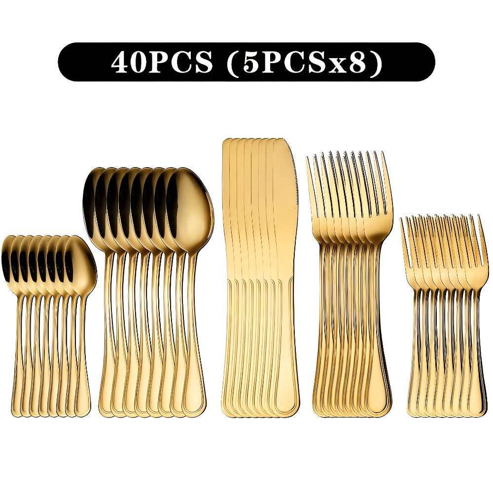 Stainless Steel Flatware Sets in 20–72 Piece Silver, Black or Gold Configurations with Exact Checkout Options