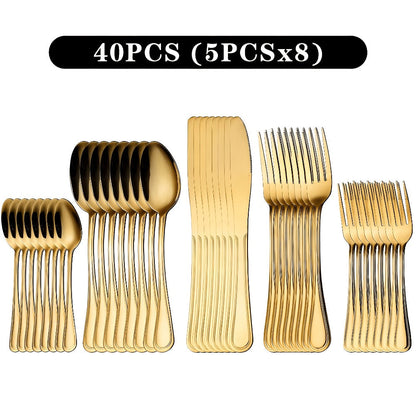 Stainless Steel Flatware Sets in 20–72 Piece Silver, Black or Gold Configurations with Exact Checkout Options