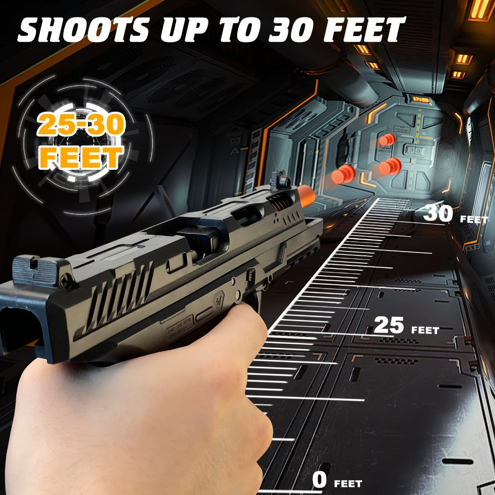 Bullet Toy Gun Pistol with Ejecting Shells & 100 Bullets, Semi- Rapid Fire Foam Blaster for Kids Boys Ages 6+