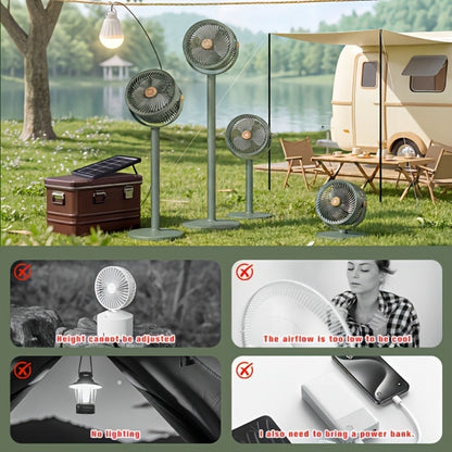 Solar Floor Fan 33-Inch Rechargeable 4000mAh USB Standing Fan Power Bank 2-in-1 360° Tilt for Entryways, Bedrooms and Living Spaces