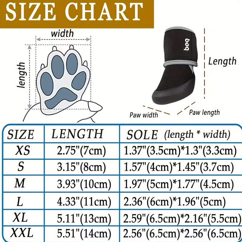 Dog Boots Waterproof Non-Slip Reflective Shoes for Medium & Large Dogs – Soft Wear-Resistant Paw Protector with Safety Reflective Tape
