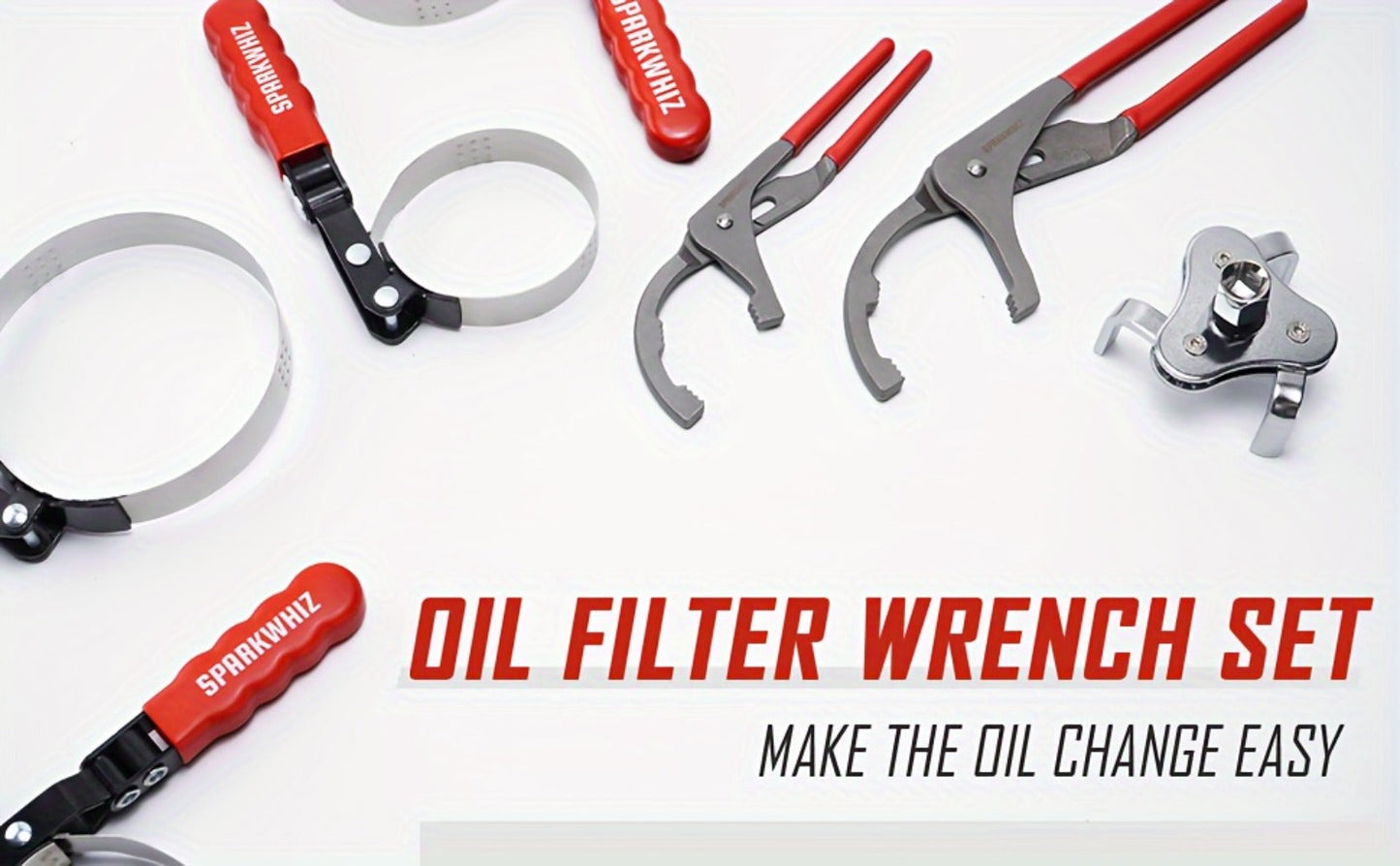 Oil Filter Removal Tool Kit 7-Piece Adjustable 3-Jaw Wrench 9" 12" Oil Filter Pliers Anti-Slip PVC Handle Fits 2-3/4" to 5-1/4" Filters