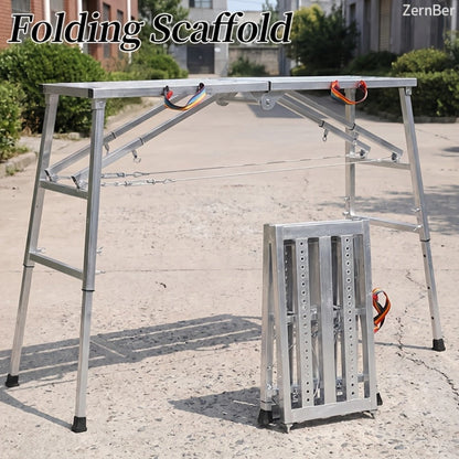Folding Scaffold Step Stool Adjustable Height 39-79" Portable Steel Work Platform for Home Renovation Painting Car Washing RV Cleaning