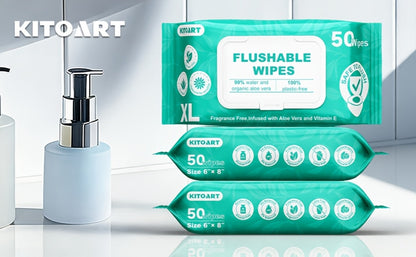 Flushable Wet Wipes Adult XL Unscented No Alcohol Septic Safe Toilet Wipes Portable Family Size for Bathroom Outdoor Camping Travel Hygiene