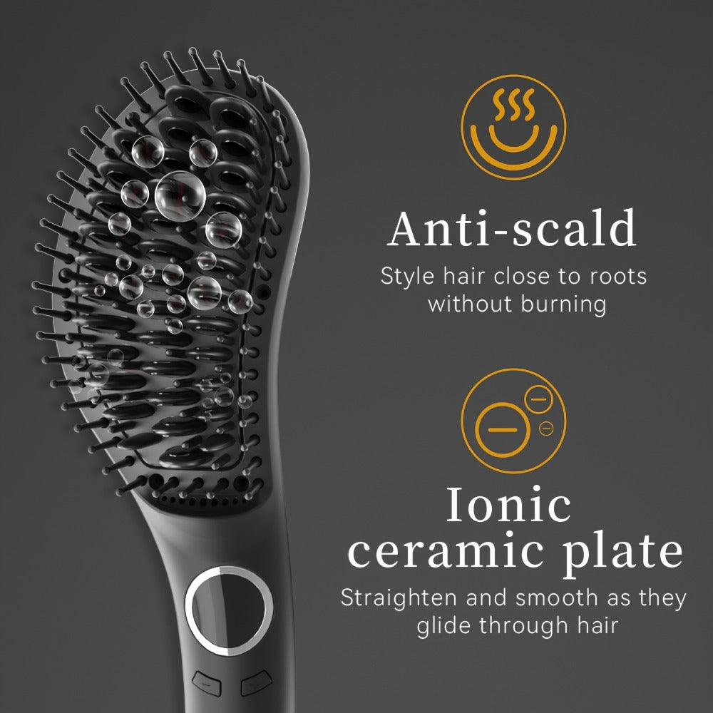 Ceramic Hair Straightener Brush 30 Sec Fast Heat Anti-Scald Straightening Comb Soft Touch, for Home, Travel and Salon Hair Styling