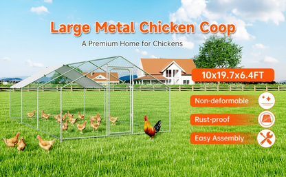 Dog Kennel Outdoor Large Metal Walk-in Chicken Run Pen Poultry Cage with Anti-UV Cover Movable Rack for Garden, Patio and Yard Use