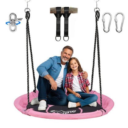 43 Inch Saucer Swing for Kids Outdoor, 360° Spinning Nest Swing with Swivel, Adjustable Ropes & Hanging Straps for Tree or Swing Set