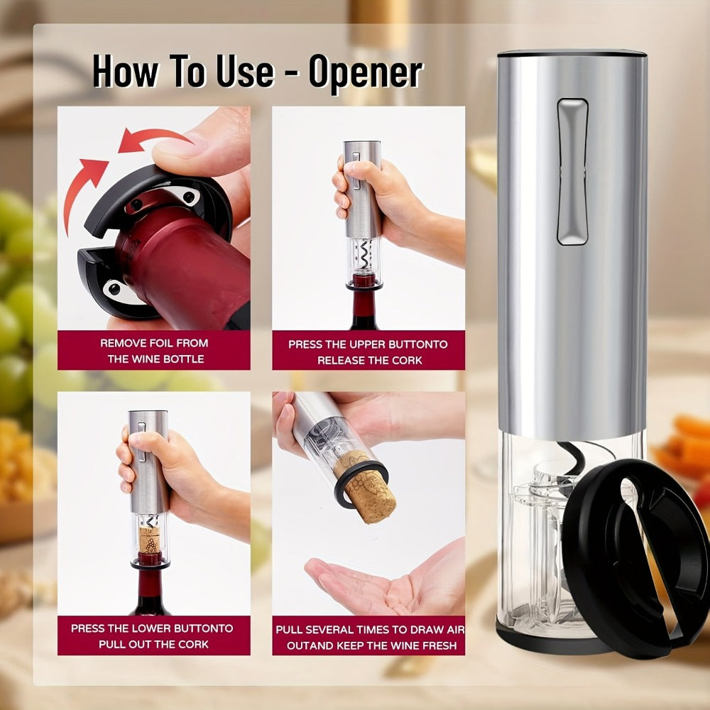 Electric Wine Opener Gift Set 7-in-1 Rechargeable Automatic Corkscrew Stainless Steel with Aerator Pourer Vacuum Stoppers Foil Cutter