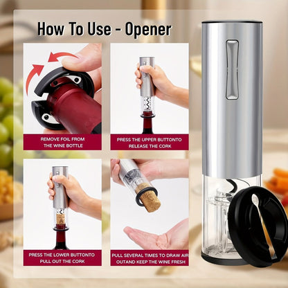 Electric Wine Opener Gift Set 7-in-1 Rechargeable Automatic Corkscrew Stainless Steel with Aerator Pourer Vacuum Stoppers Foil Cutter