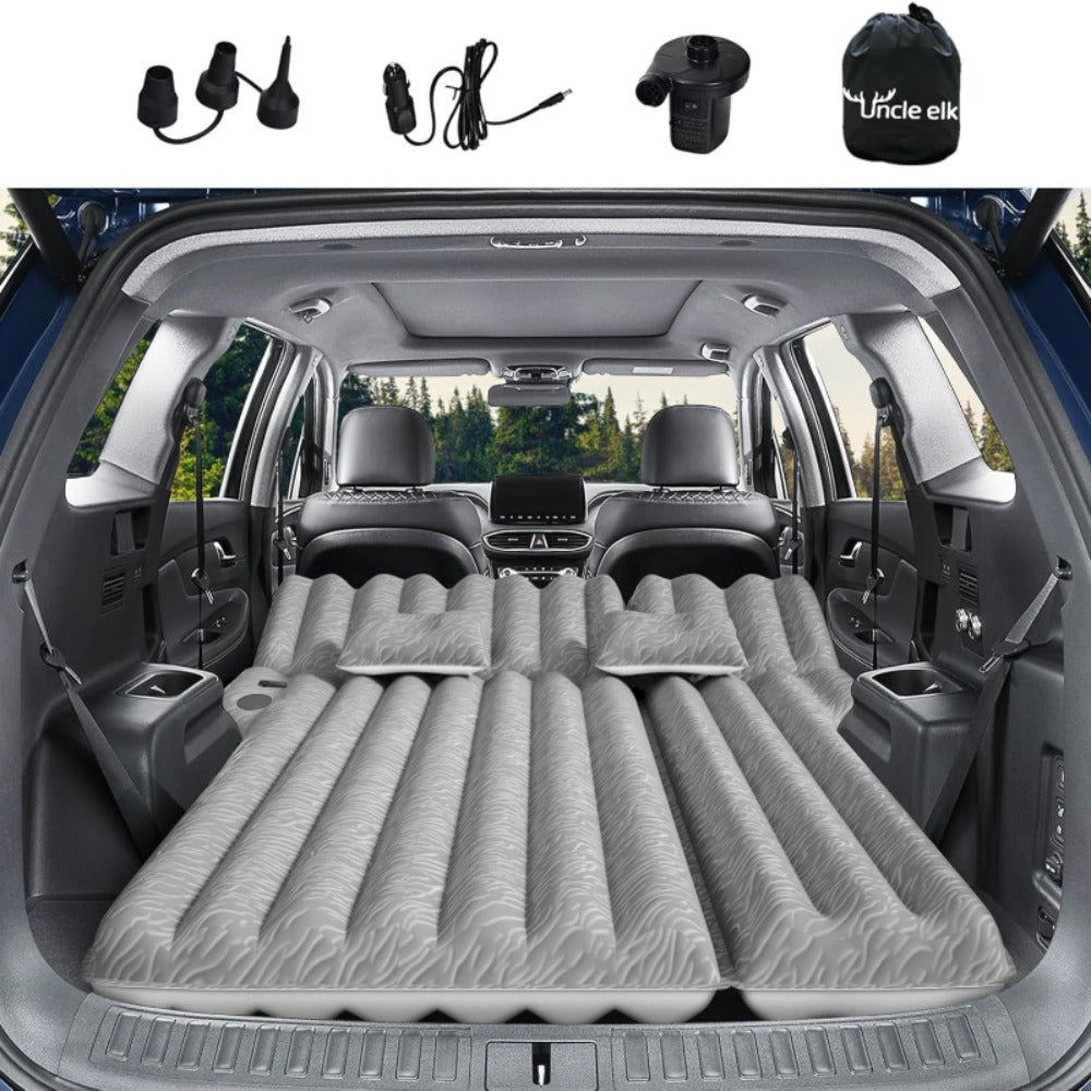 SUV Air Mattress for Camping Inflatable Car Bed with Air Pump 2 Pillows Flocking Surface Portable Sleeping Pad for SUV Backseat Road Trip