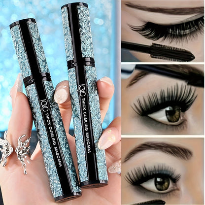 Black Mascara Three-Piece Set in Tall Silver Crystal-Pattern Tubes with Straight Black Bristle Wands