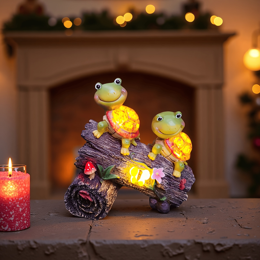 Solar Garden Turtle Statue with 4 LED Lights IP44 Waterproof Resin Frog Face Turtle Figurine Outdoor Decor for Patio Lawn Yard Holiday