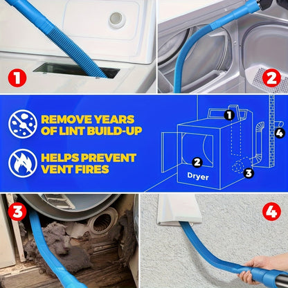 Dryer Vent Cleaning Kit with Flexible Lint Brush and Vacuum Hose Attachment Set for Dryer Duct Lint Trap Removal Home Safety