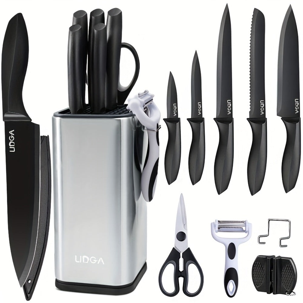 Stainless Steel Kitchen Knife Set Chef Knife Damascus Black Knife Block for Home Cooking, Dining and Outdoor Meals