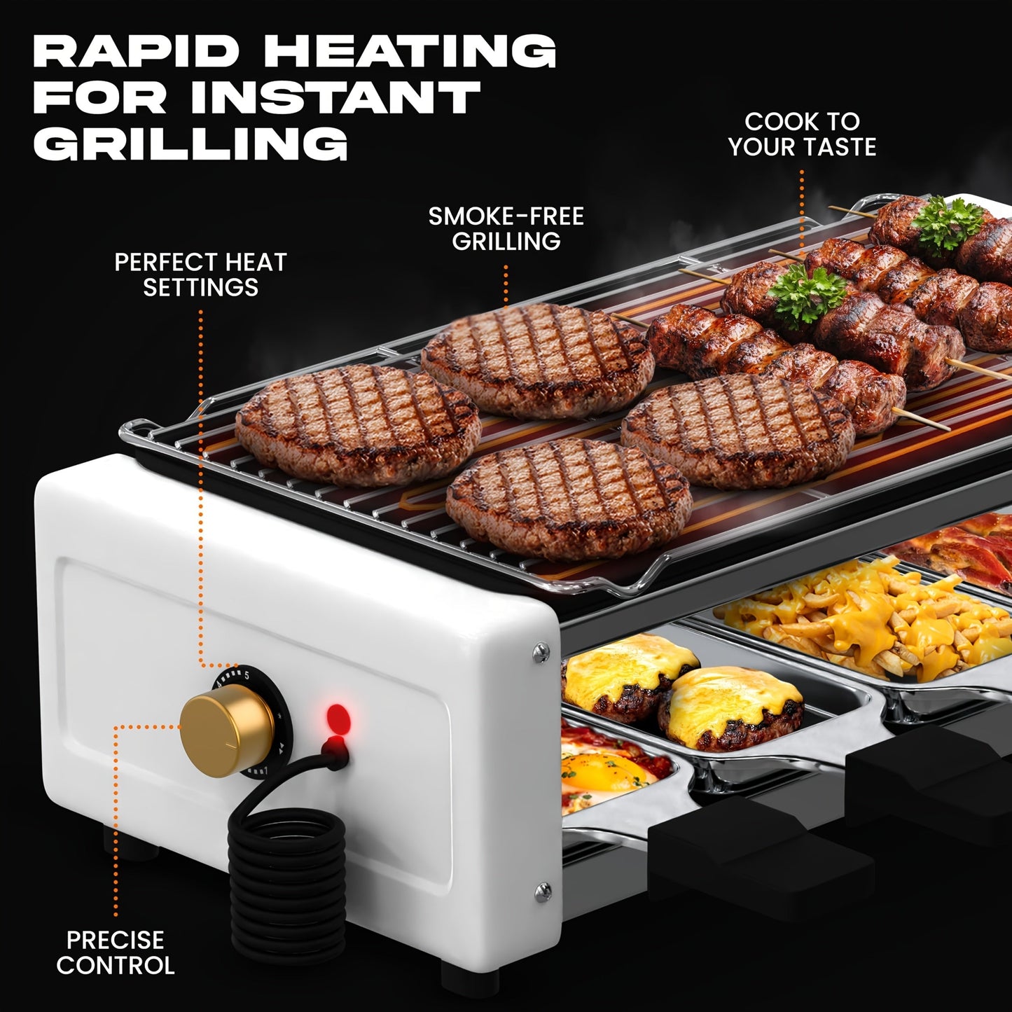 Sausage Grill 4-in-1 Multifunctional Electric Hot Dog Roller, Non-Stick Countertop Cooker with Adjustable Temperature