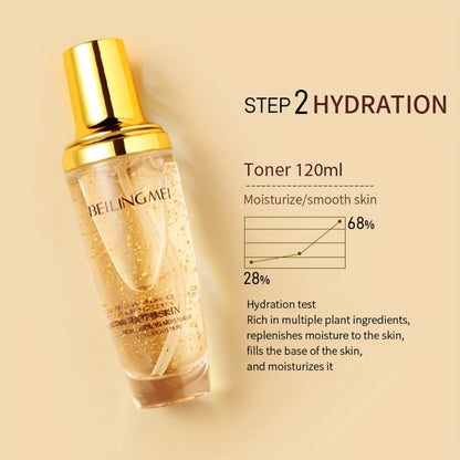Skincare Gift Set for Women 9pcs Golden Luxury Kit, Niacinamide Collagen Hyaluronic Acid Daily Facial Care Premium Birthday Holiday Gift