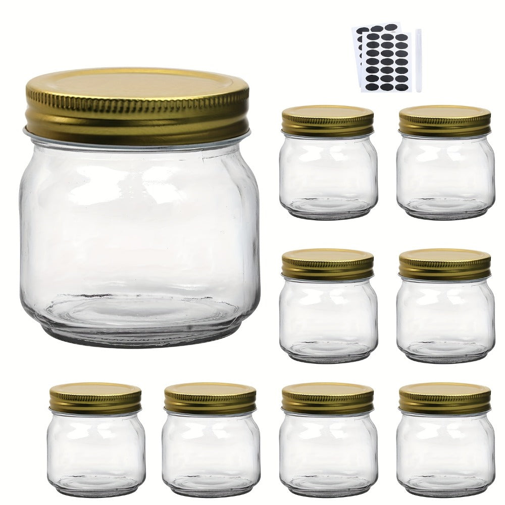 8 oz Glass Mason-Style Storage Jar Multipacks with 9, 18, 27 or 36 Jars and Four Lid Configurations