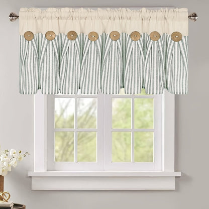 Striped Patchwork Window Curtain Set with Rod-Pocket Top, Six Colors and Five Panel-Count or Size Options