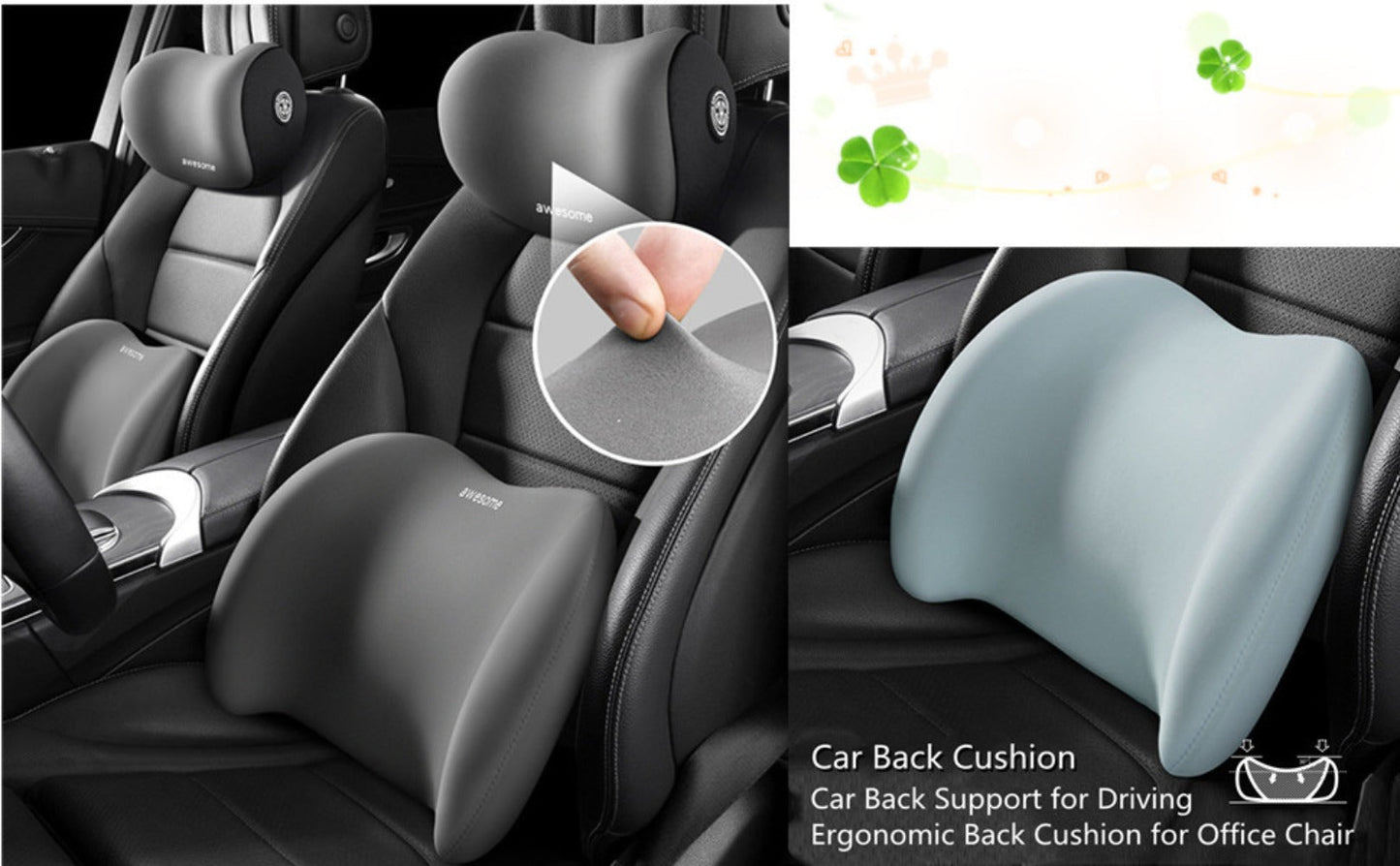 Car Lumbar Support Pillow & Neck Pillow Kit – Ergonomic Seat Cushion Set with Adjustable Strap for Back & Neck Pain Relief