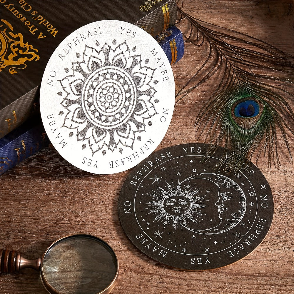 Pendulum Board Wooden 8 Pack – Retro Wiccan Divination Board 6 Inch with Metaphysical Messages Dowsing Board for Beginners Witchcraft