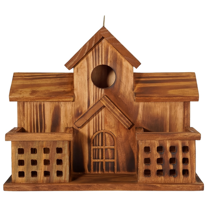 Hummingbird House Outdoor Large Birdhouse with Feeder, 3-Hole Natural Handmade Wood Bird House for Bluebird, Backyard Garden Decor