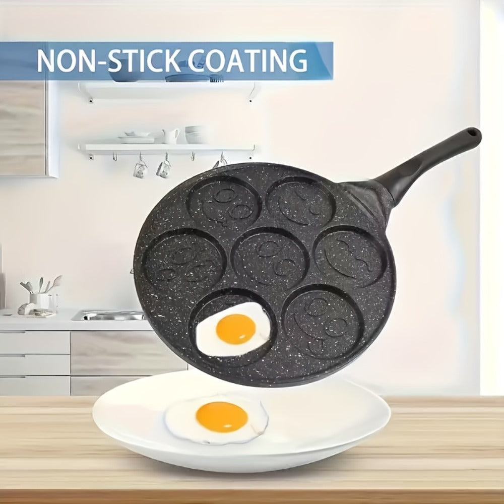 Non-Stick Pancake Pan 7-Hole Smiley Face, Fun Breakfast Egg & Bacon Frying Tray for Kids & Family