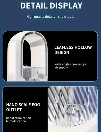 Portable Fan USB-Powered Bladeless Tower Model with Water Mist, Remote, Touch Controls and LED Light