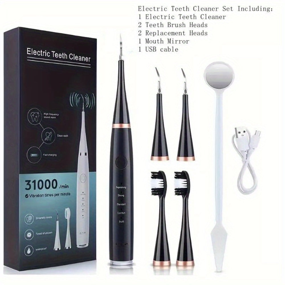 Electric Teeth Cleaner Kit USB Rechargeable, 5 Cleaning Modes Dental Scaler Plaque Tartar Remover Gum Health