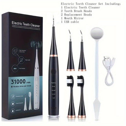 Electric Teeth Cleaner Kit USB Rechargeable, 5 Cleaning Modes Dental Scaler Plaque Tartar Remover Gum Health