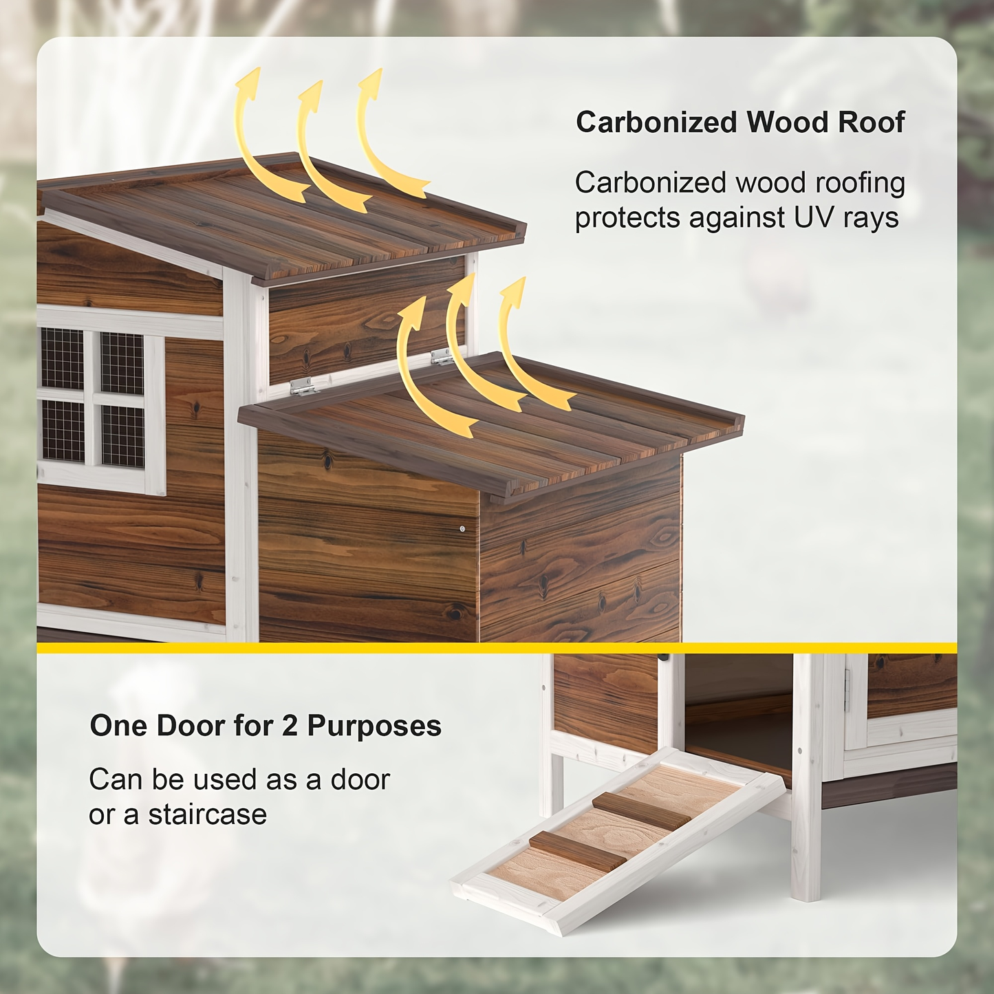 Hen House Outdoor Wooden Chicken Coop with Nesting Box Ramp Removable Tray Elevated Design Fir Wood for Garden, Patio and Yard Use