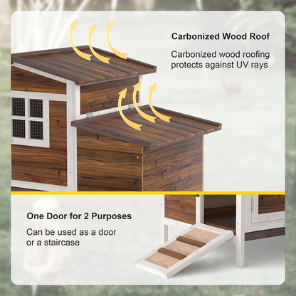 Hen House Outdoor Wooden Chicken Coop with Nesting Box Ramp Removable Tray Elevated Design Fir Wood for Garden, Patio and Yard Use