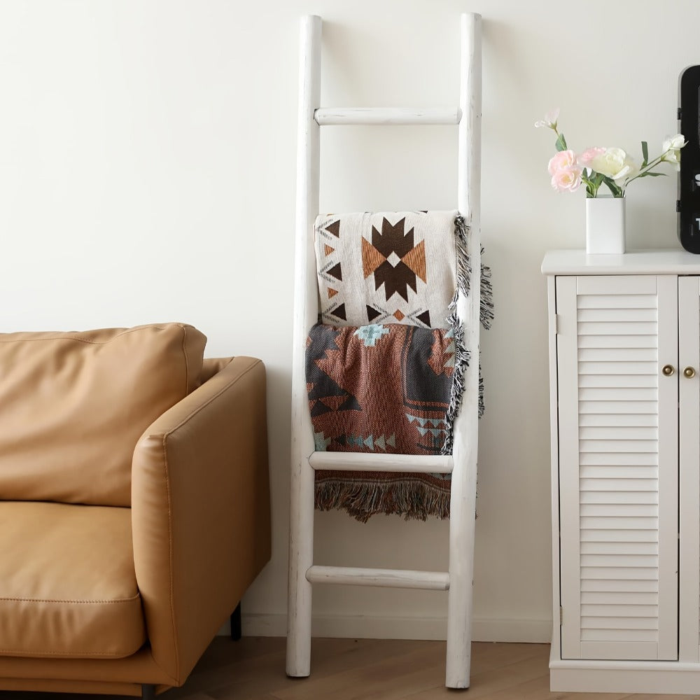 Blanket Ladder 57 Inch Wood Freestanding Farmhouse Quilt & Towel Display Rack - Rustic Wooden Wall Leaning Holder for Living Room