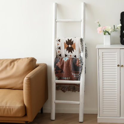 Blanket Ladder 57 Inch Wood Freestanding Farmhouse Quilt & Towel Display Rack - Rustic Wooden Wall Leaning Holder for Living Room