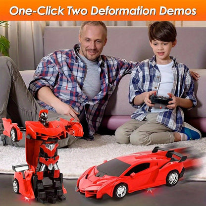 Transforming RC Car for Kids 1:18 Scale, One-Button Deformation Robot Remote Control Stunt Car