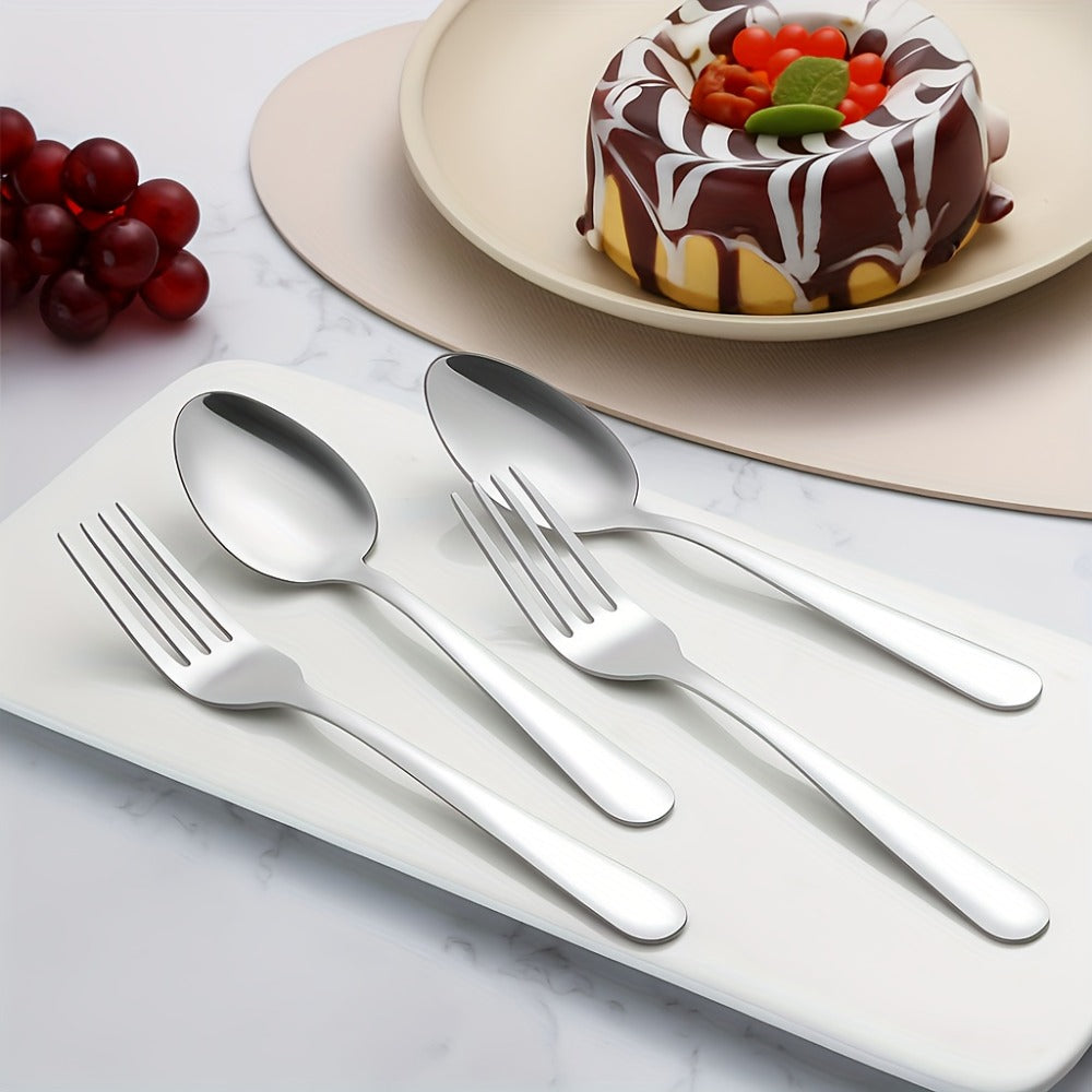 Stainless Steel Flatware Set in 60- or 90-Piece Silver Configurations with Five-Piece Place Settings