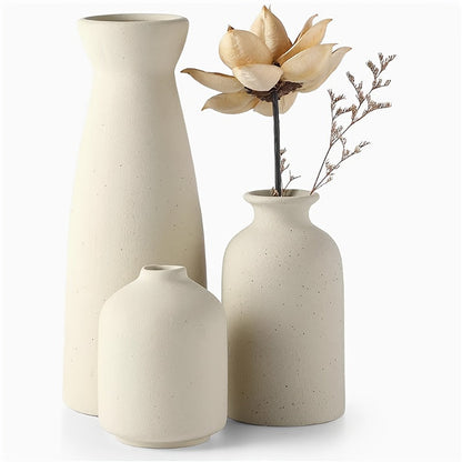 Boho Ceramic Vase Set 3pcs - Matte Nordic Minimalist Geometric Floral Design for Home Decor, Living Room