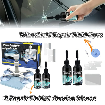 Windshield Repair Kit – Nano Resin Fix for Chips, Bullseye & Star Cracks in 15 Minutes, DIY Glass Crack Repair with Suction Injector