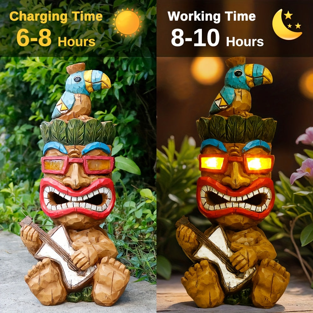Hawaiian Tiki Statue Standing Resin Totem Pole, Woodcarving Tribal Figure Outdoor Decor for Terrace Bar Party Unique Gift