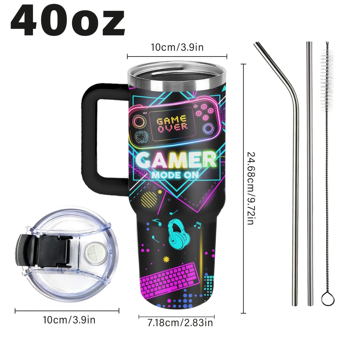 Gamer Tumbler 40oz with Lid & Straw – Insulated Gaming Cup Gift for Men, Boys & Teen Gamers – Double Wall Vacuum Tumbler for Hot & Cold