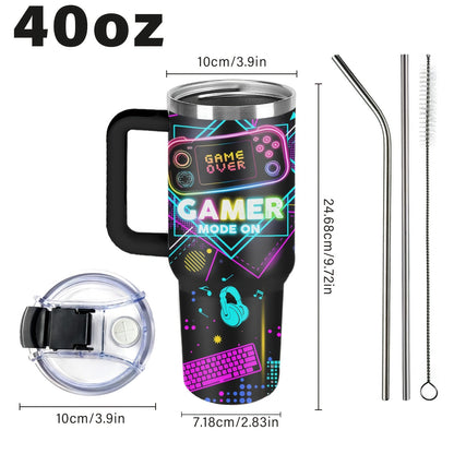 Gamer Tumbler 40oz with Lid & Straw – Insulated Gaming Cup Gift for Men, Boys & Teen Gamers – Double Wall Vacuum Tumbler for Hot & Cold