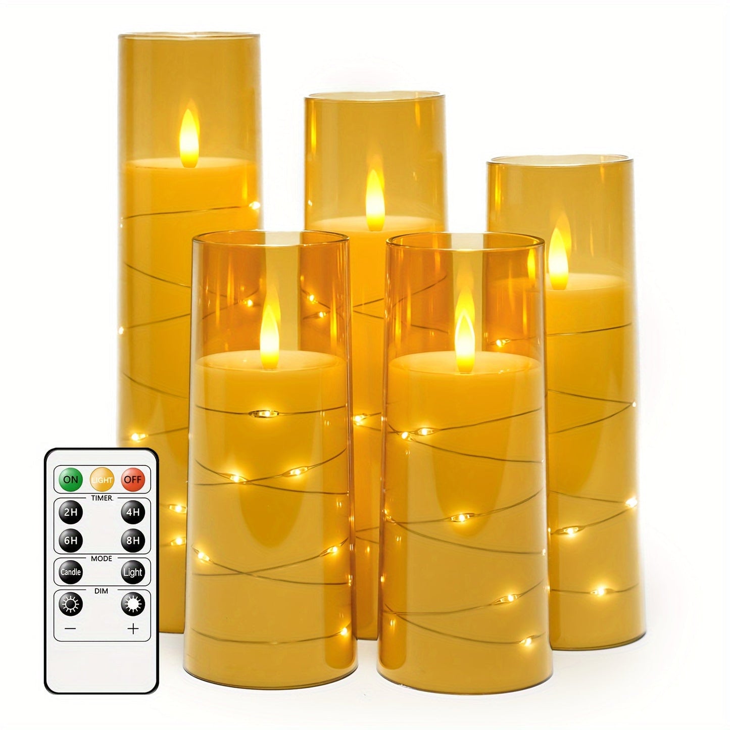 Flameless LED Candles with Remote Control Timer and Star String Lights Set of 5 or 7 Pillar Candles for Wedding Garden Home Decor