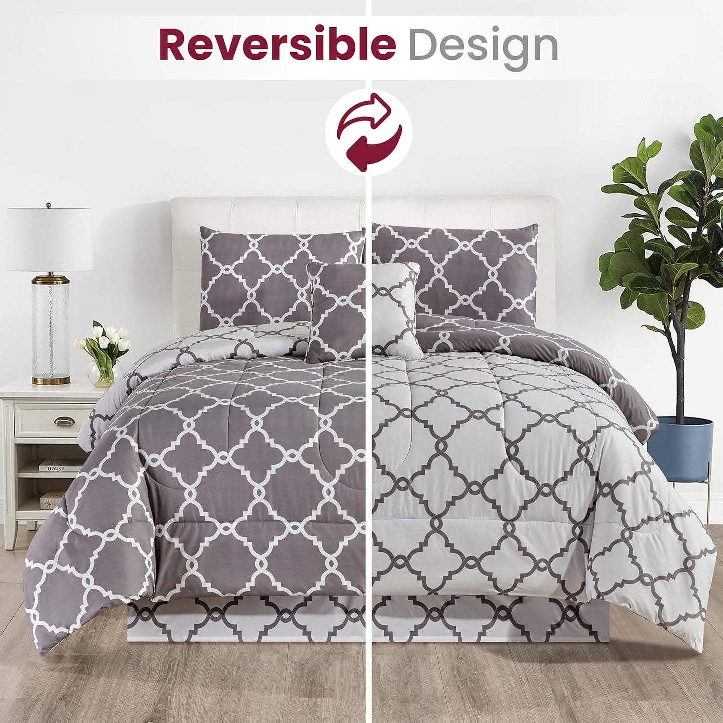 5-Piece Comforter Set, Down Alternative Reversible Quilted Bedding with Bed Skirt & Pillow Shams