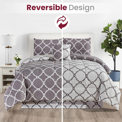 5-Piece Comforter Set, Down Alternative Reversible Quilted Bedding with Bed Skirt & Pillow Shams