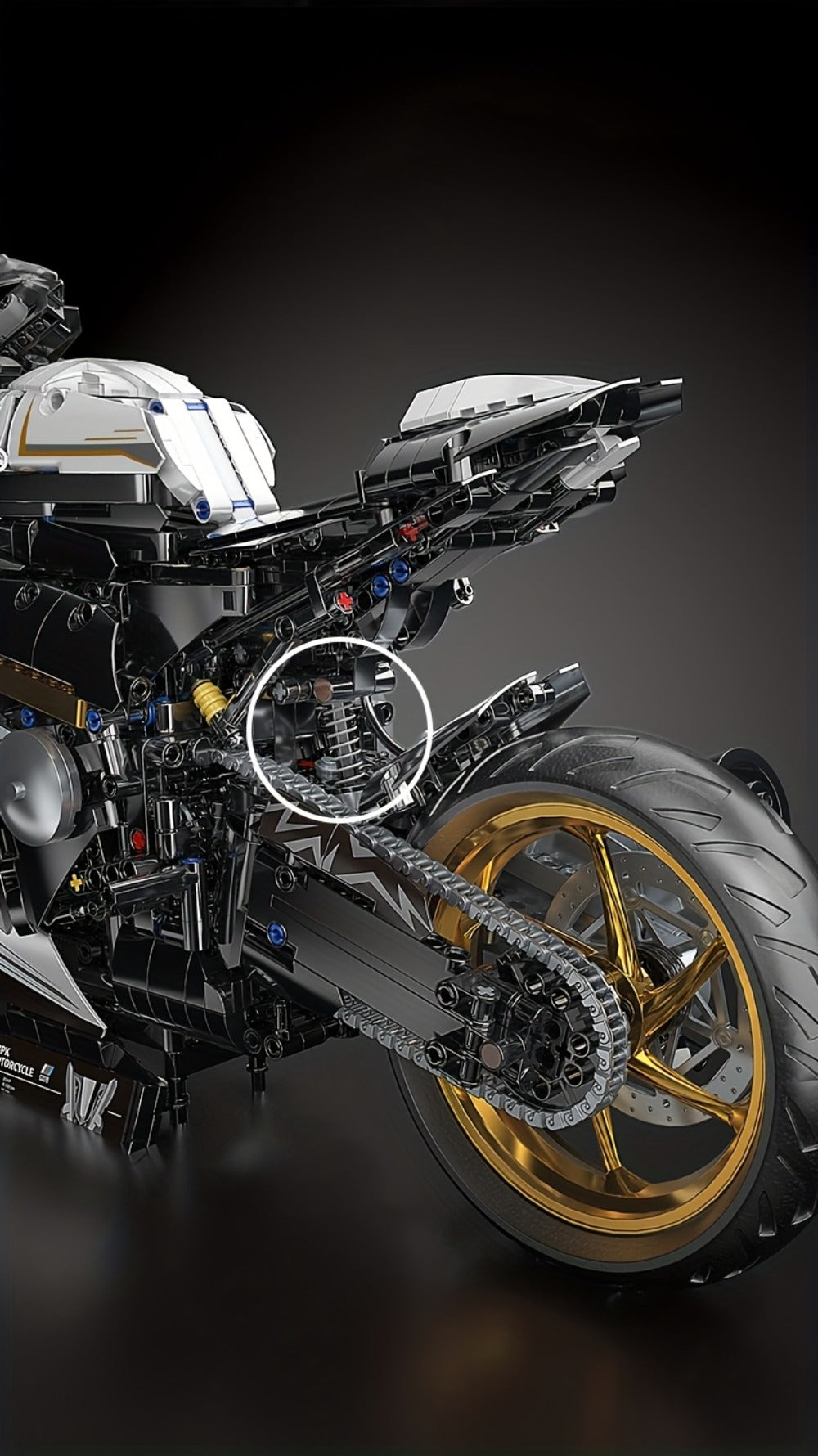 Motorcycle Building Blocks Model Kit 1:5 Scale 2000+ Pieces, Platinum Gold & White Collectible Brick Motorbike Display Set