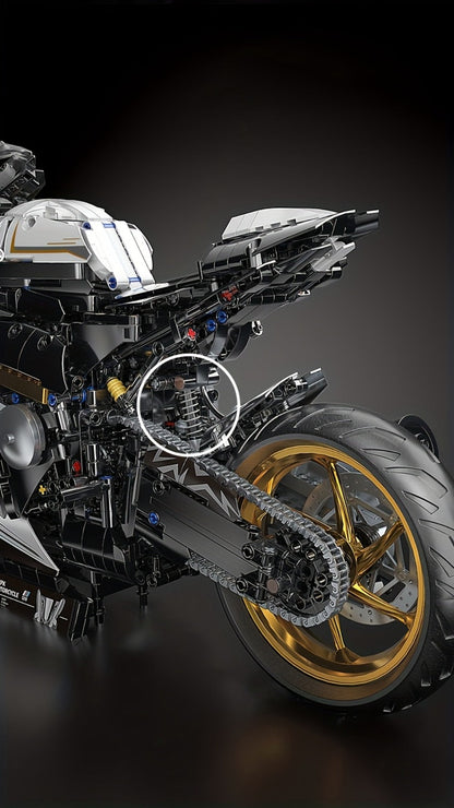 Motorcycle Building Blocks Model Kit 1:5 Scale 2000+ Pieces, Platinum Gold & White Collectible Brick Motorbike Display Set